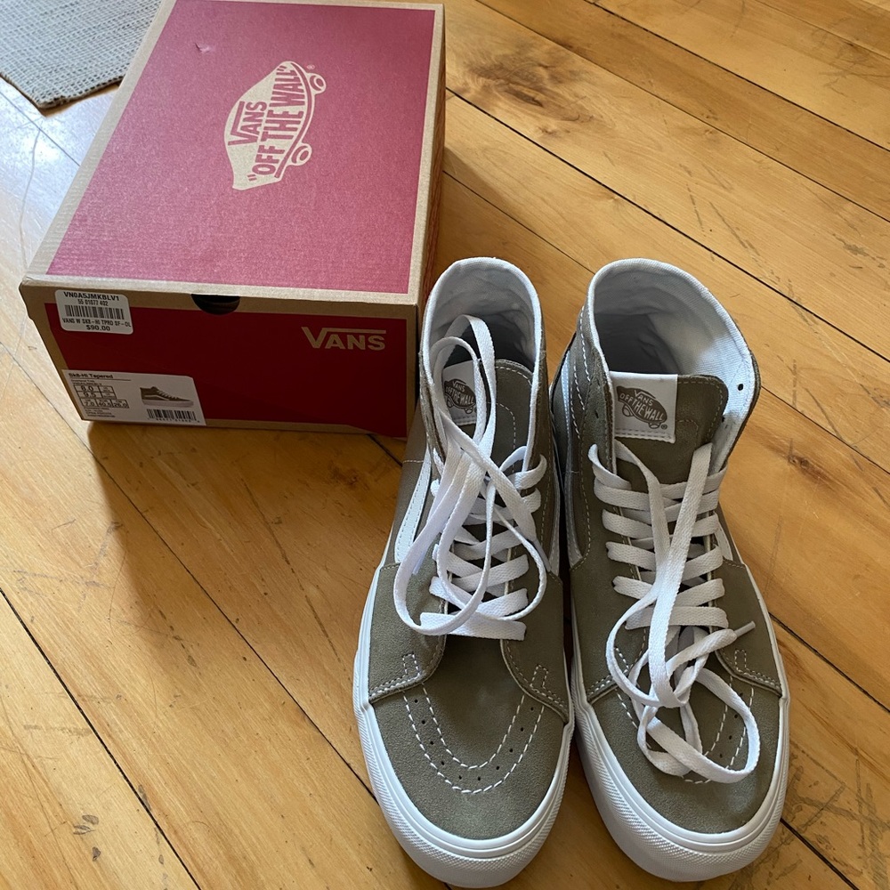 Vans Sk8-Hi Platform Sneakers in Olive and White - Picture 7 of 9